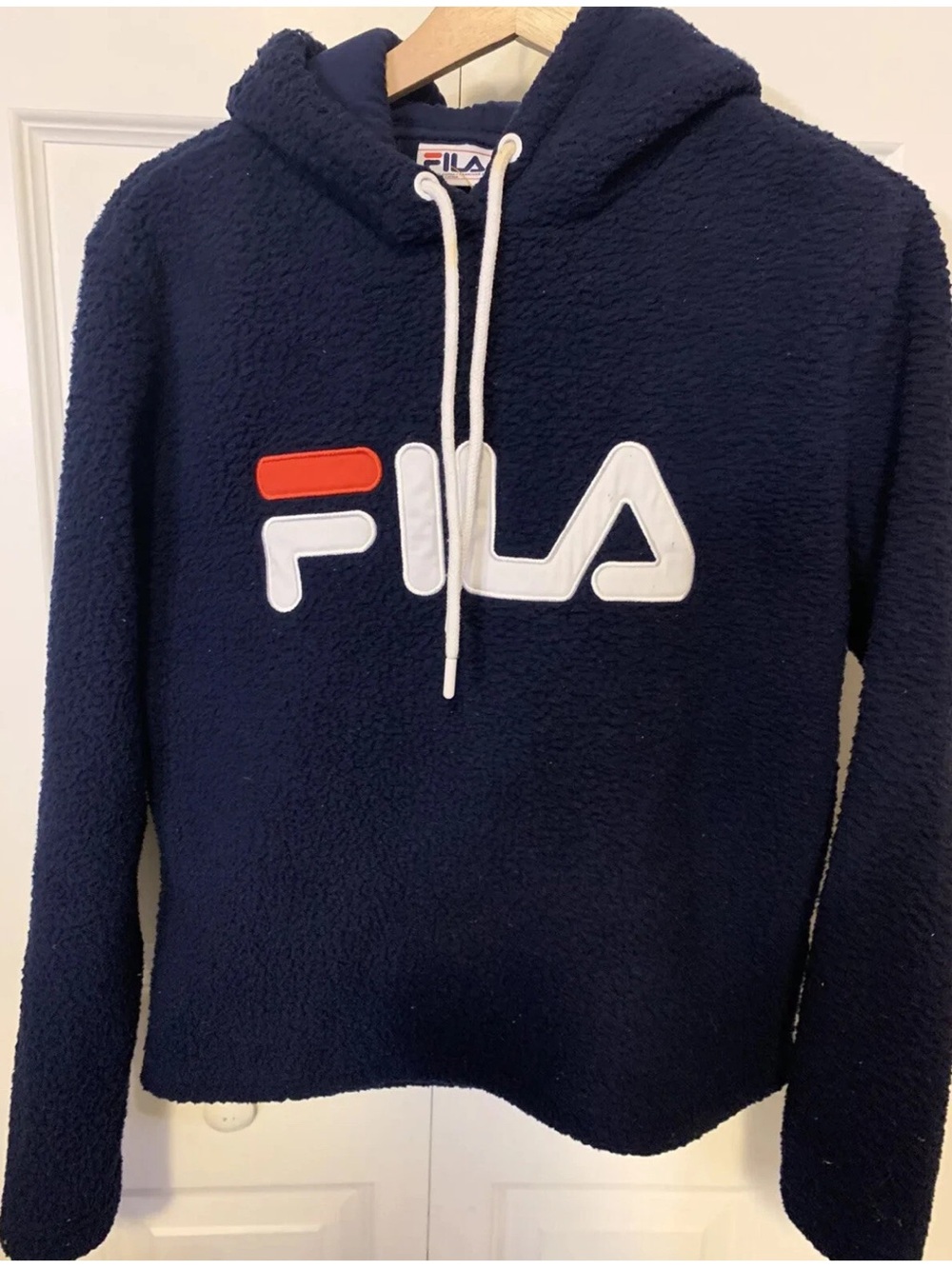 FILA Womens Sz S Sweatshirt Blue Hooded Hoodie‎ Fleece Thick Lined